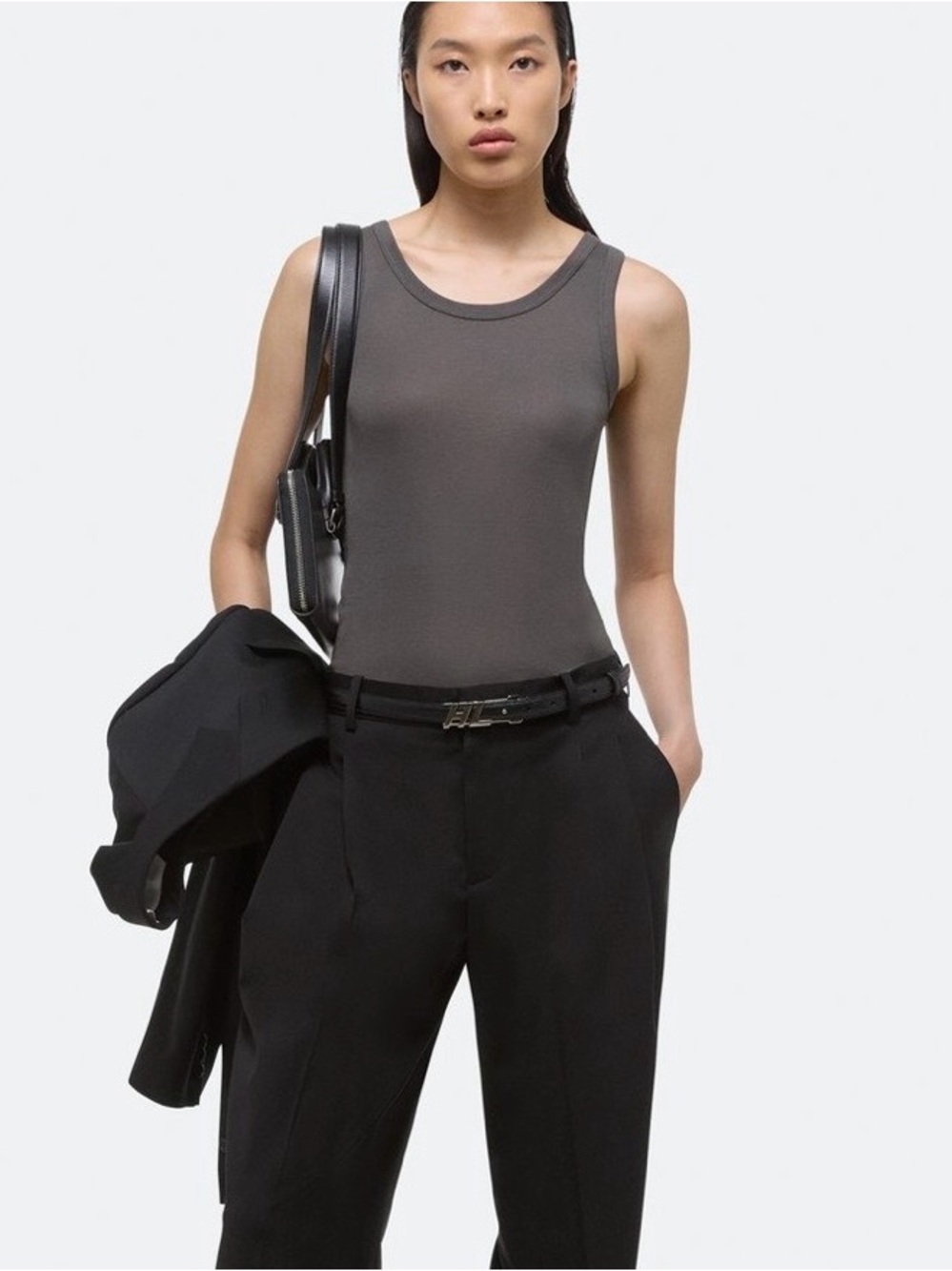 Helmut Lang Womens Ribbed Classic Tank Top Sz Medium Graphite Gray Lyocell